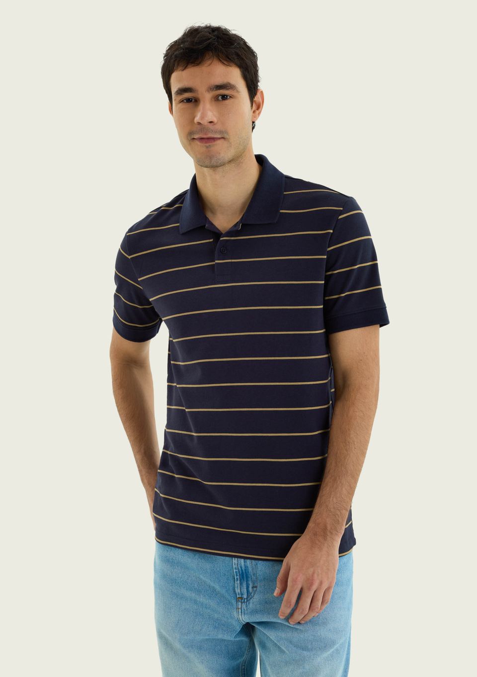 Camisa Polo Masculina Listrada - Azul