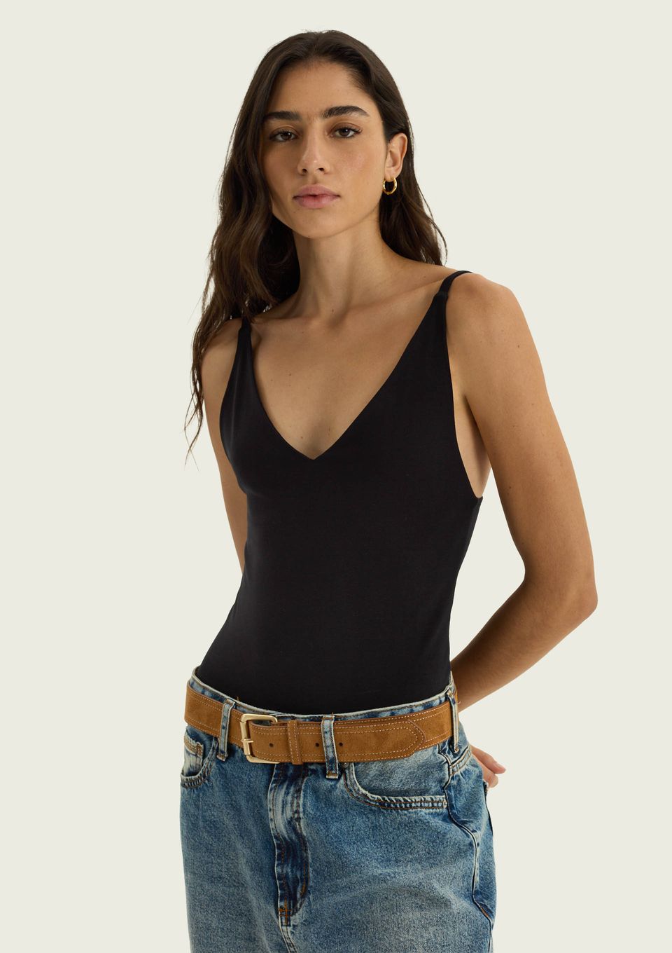 Body Decote V em Malha Premium - Preto