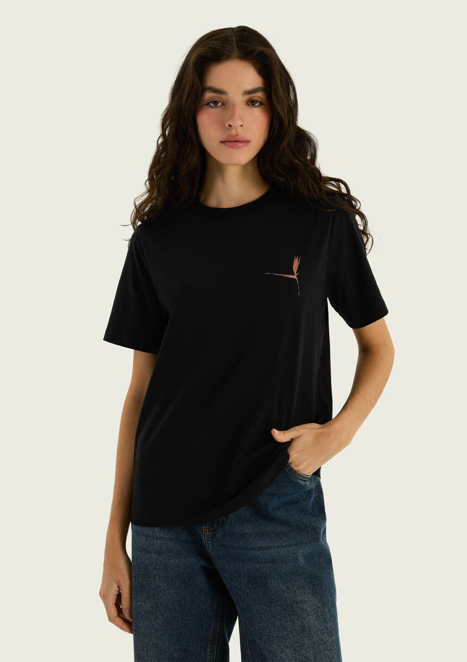 Blusa Feminina Manga Curta Estampada - Preto