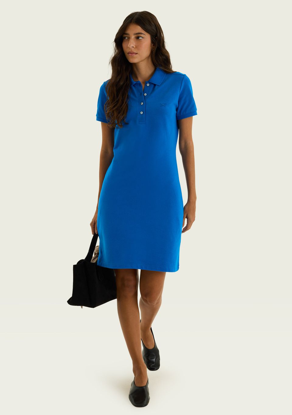 Vestido Polo Curto Malha Piquet - Azul