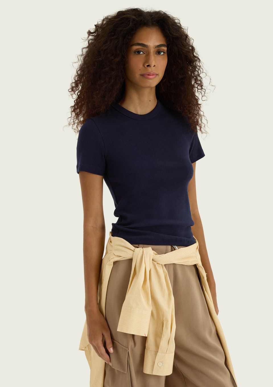 Blusa Feminina Manga Curta Slim em Ribana - Azul