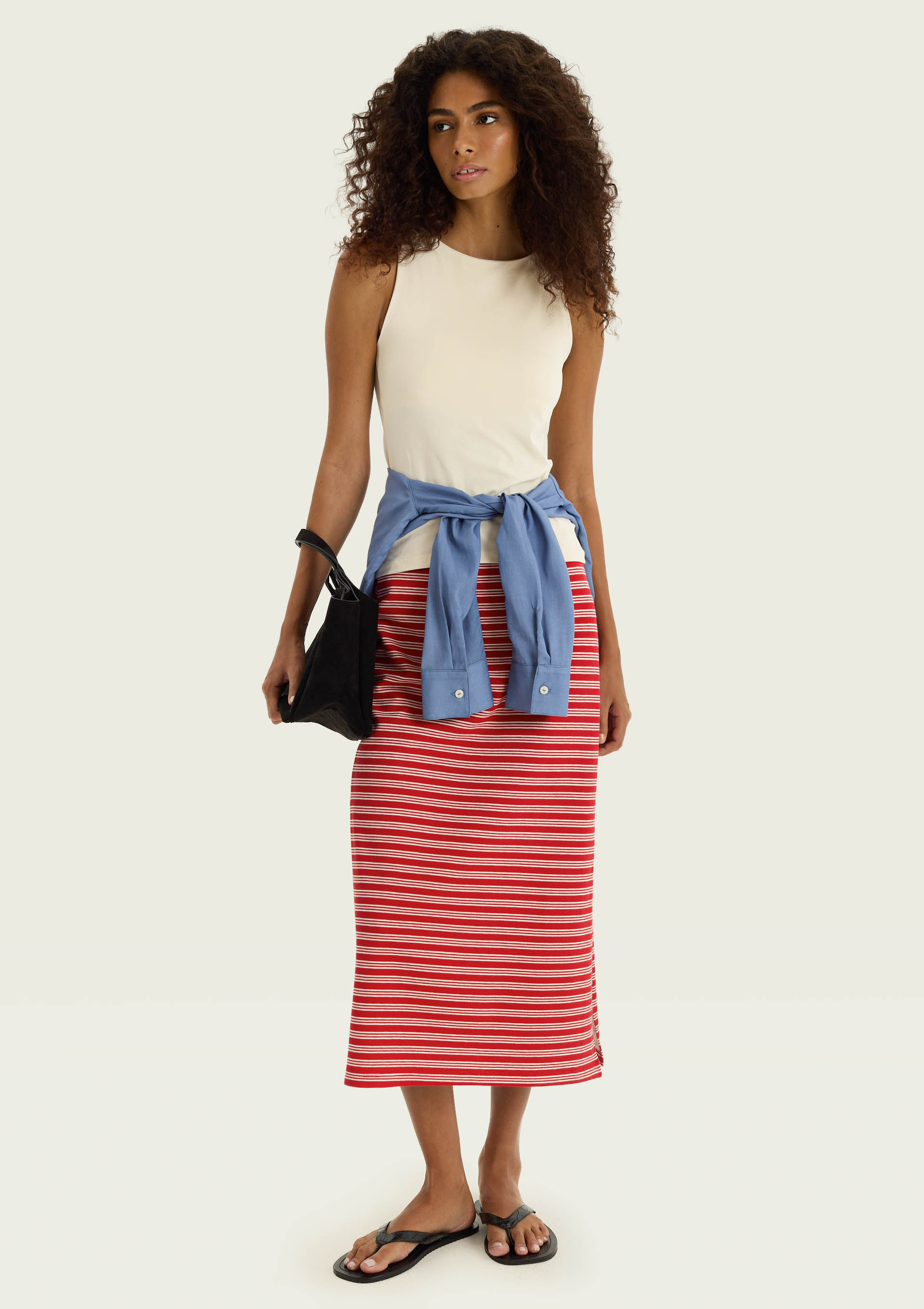 Saia Midi Em Malha Rústica Premium - Vermelho