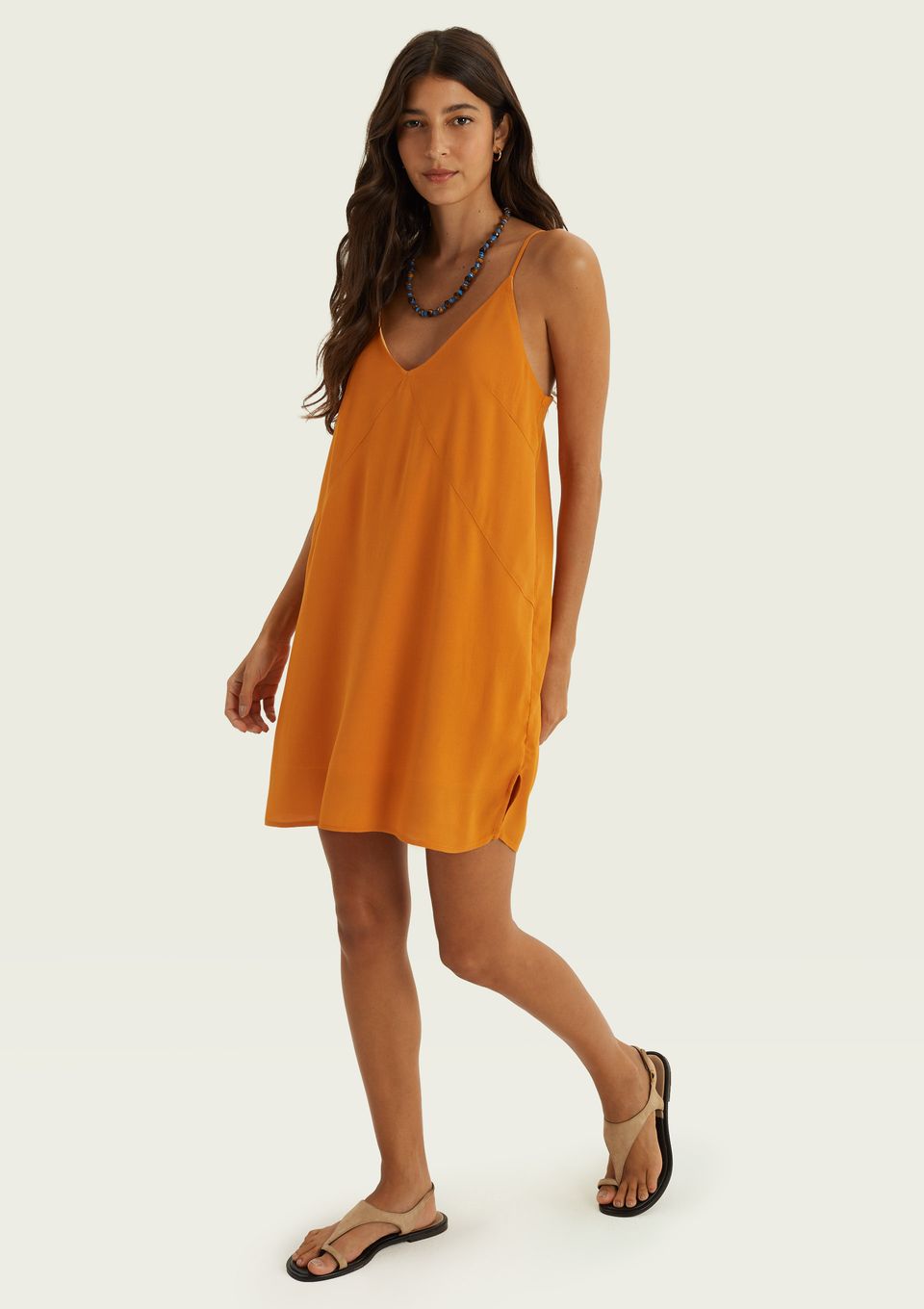 Vestido Curto Trapézio Alças Finas - Amarelo