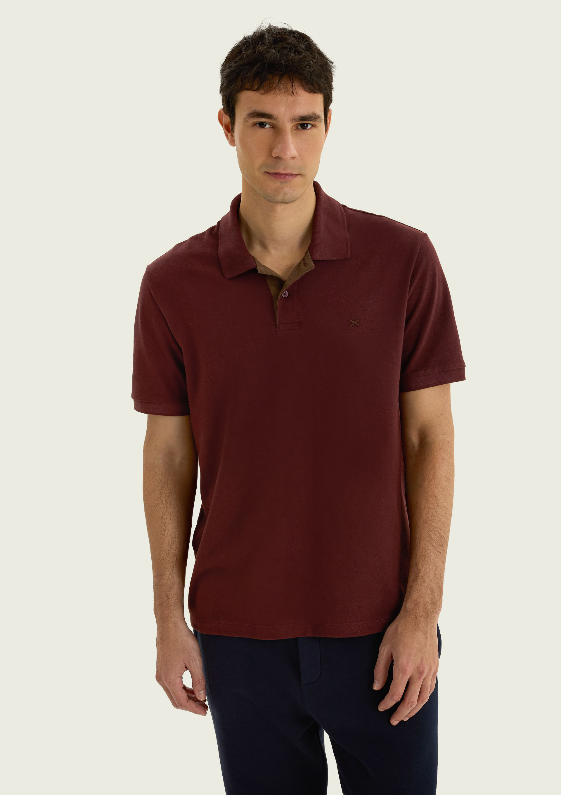 Camisa Polo Básica Masculina Em Piquet Com Bordado - Vinho