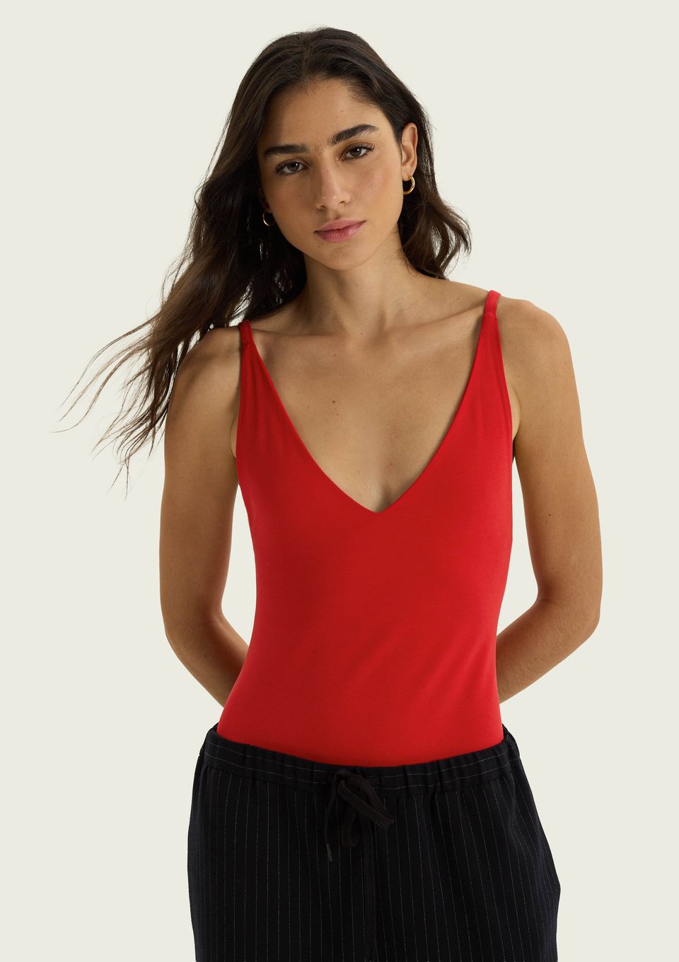 Body Decote V em Malha Premium - Vermelho