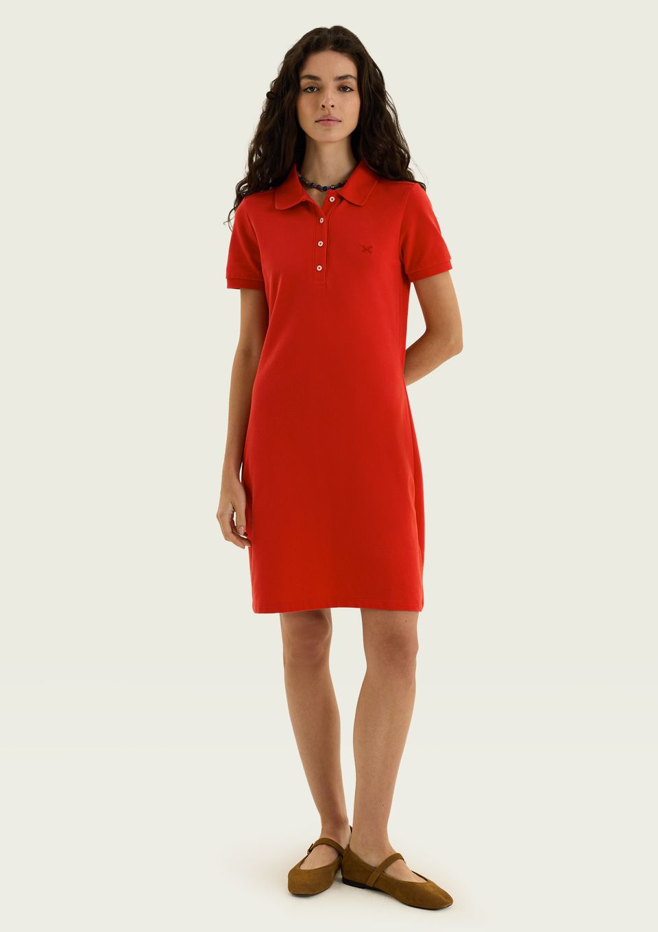 Vestido Polo Curto Malha Piquet - Vermelho