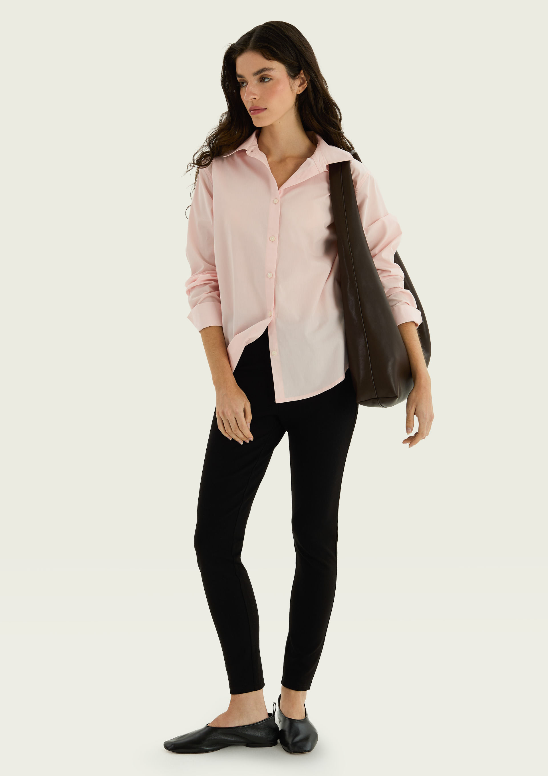 Calça Legging Em Malha Com Elastano - Preto