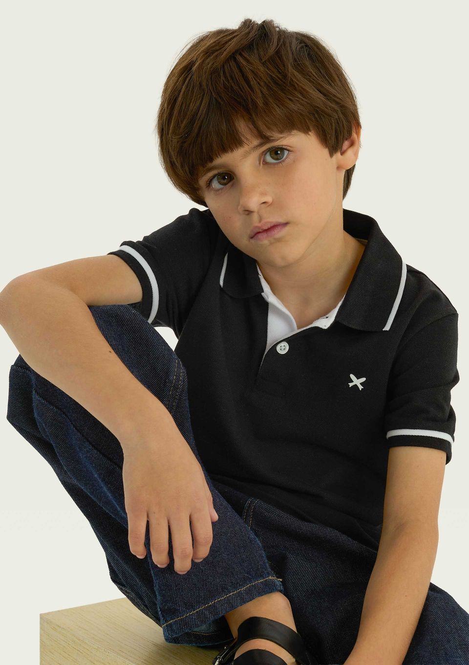 Camisa Polo Básica Menino de Algodão com Bordado - Preto