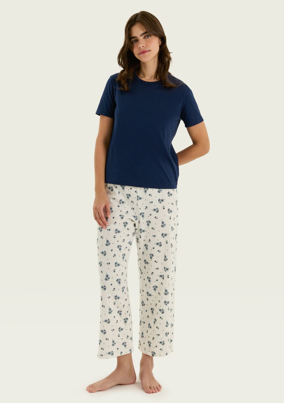 Pijama Longo Feminino Estampado Sênior - Azul
