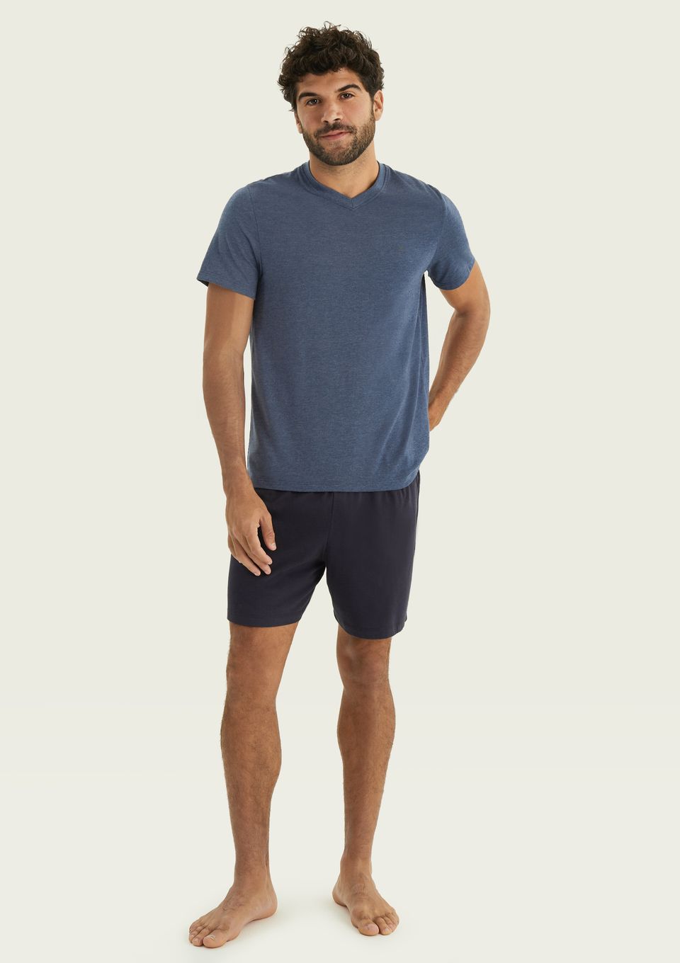 Pijama Masculino Curto com Bordado - Azul