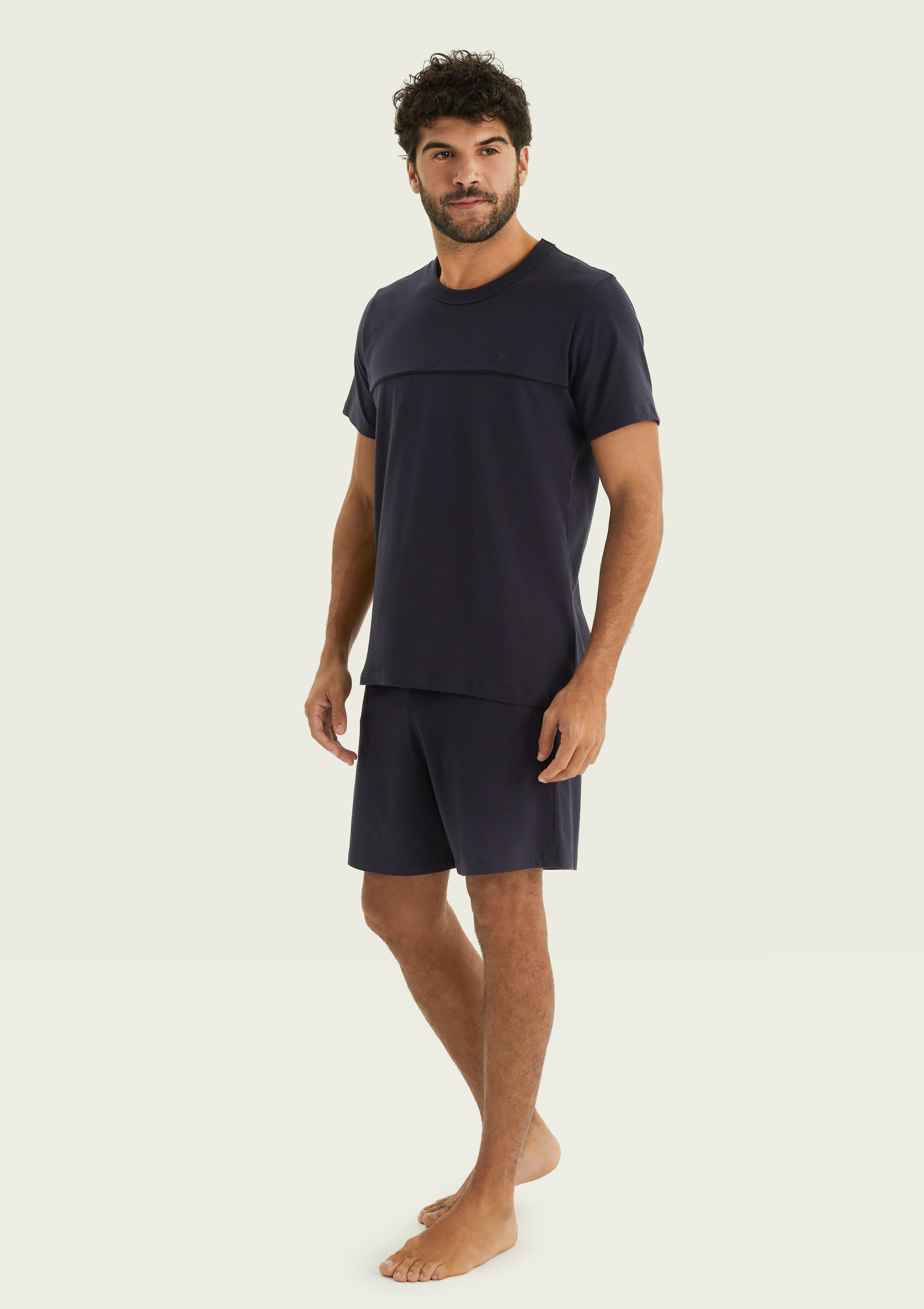 Pijama Curto Masculino Em Algodão - Azul