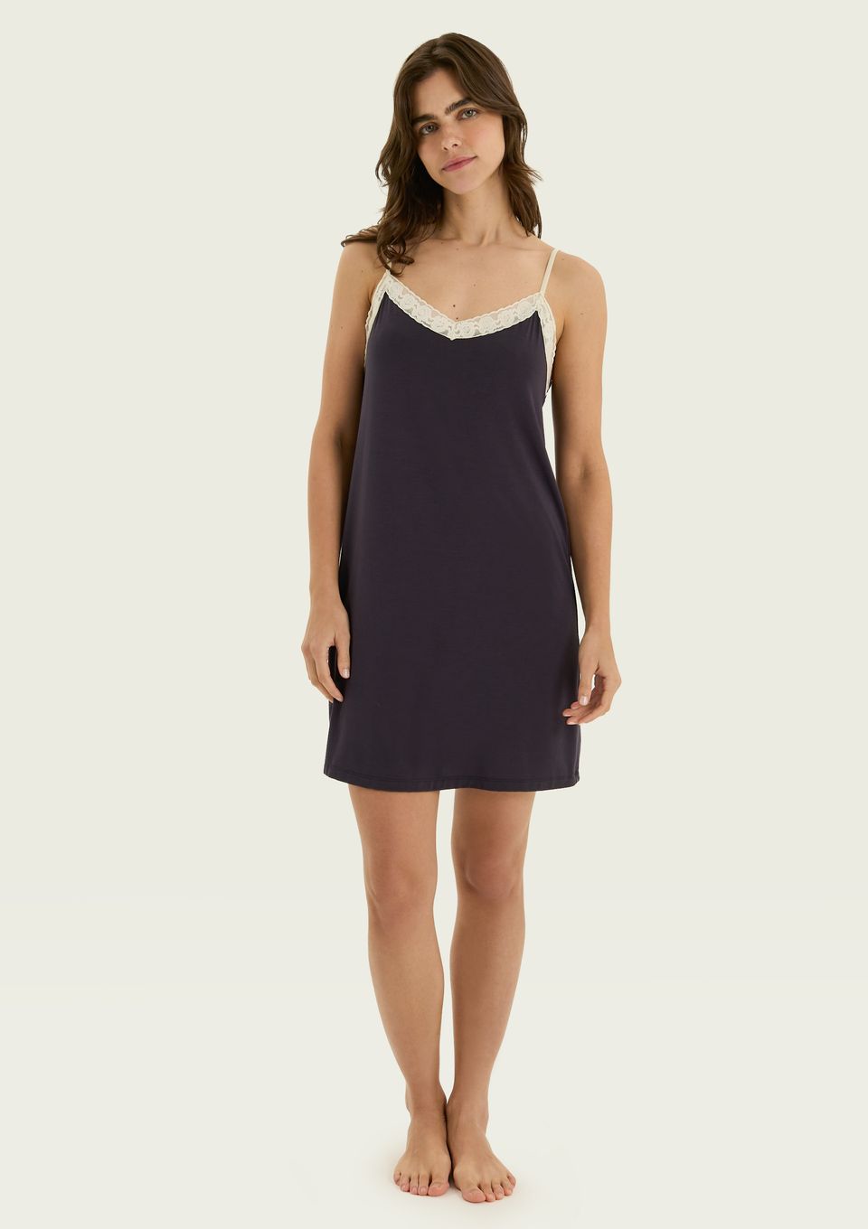 Camisola em Viscose com Renda - Azul