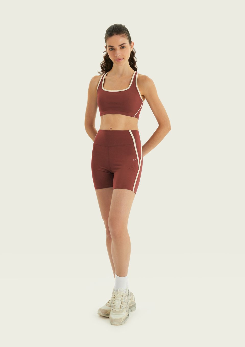 Bermuda Esportiva Feminina Bicolor Corte À Laser - Terracota