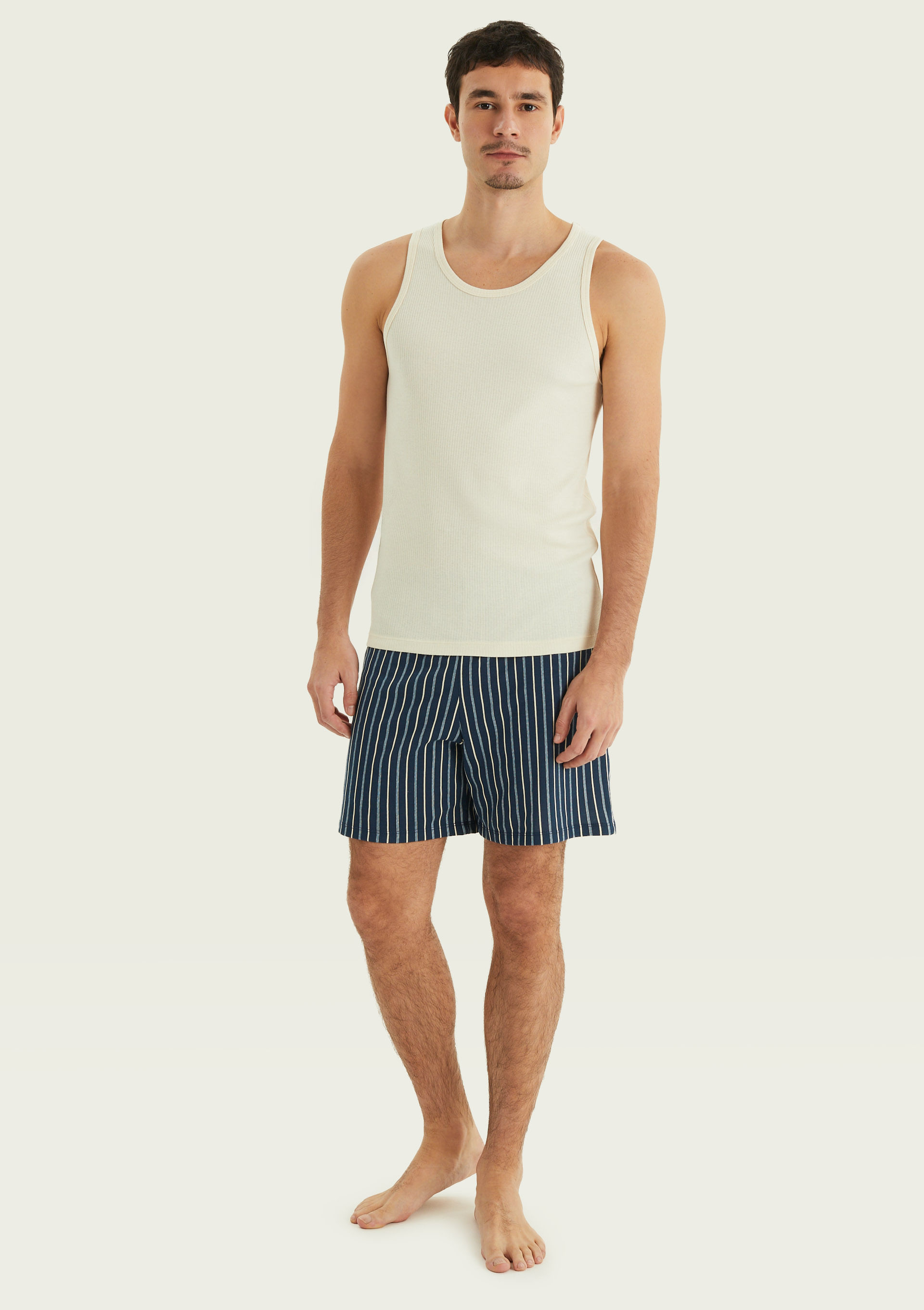 Pijama Curto Masculino Em Ribana - Cinza