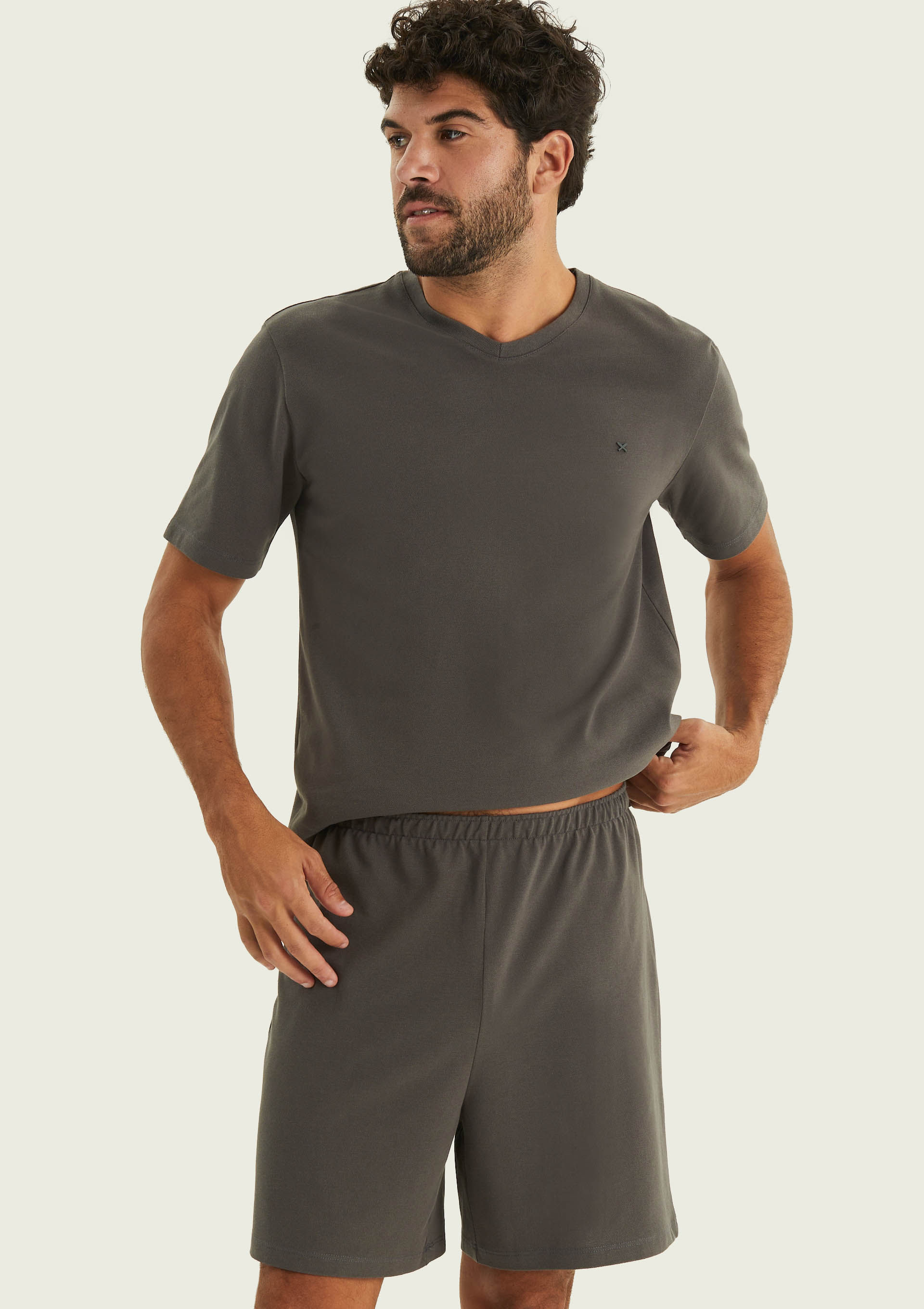 Pijama Curto Masculino Em Piquet Premium - Cinza