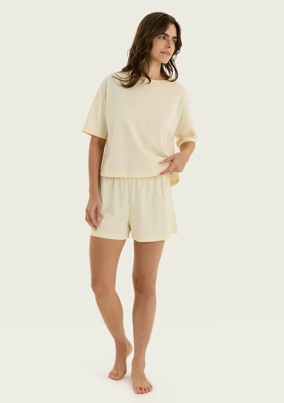 Pijama Curto Feminino Premium - Creme