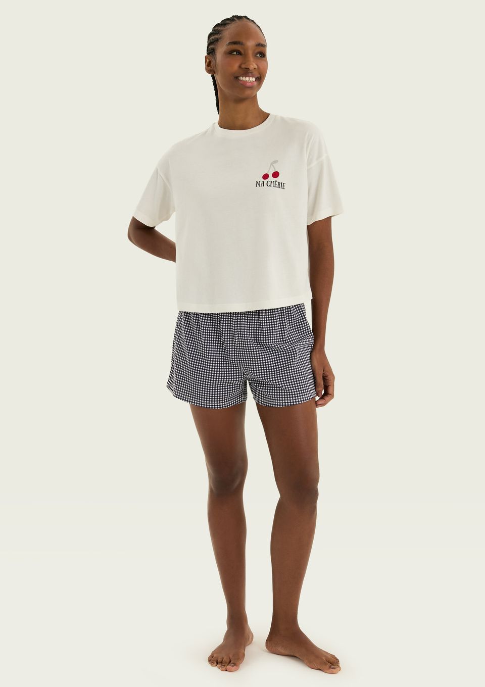 Pijama Curto Feminino Box Estampado - Off White
