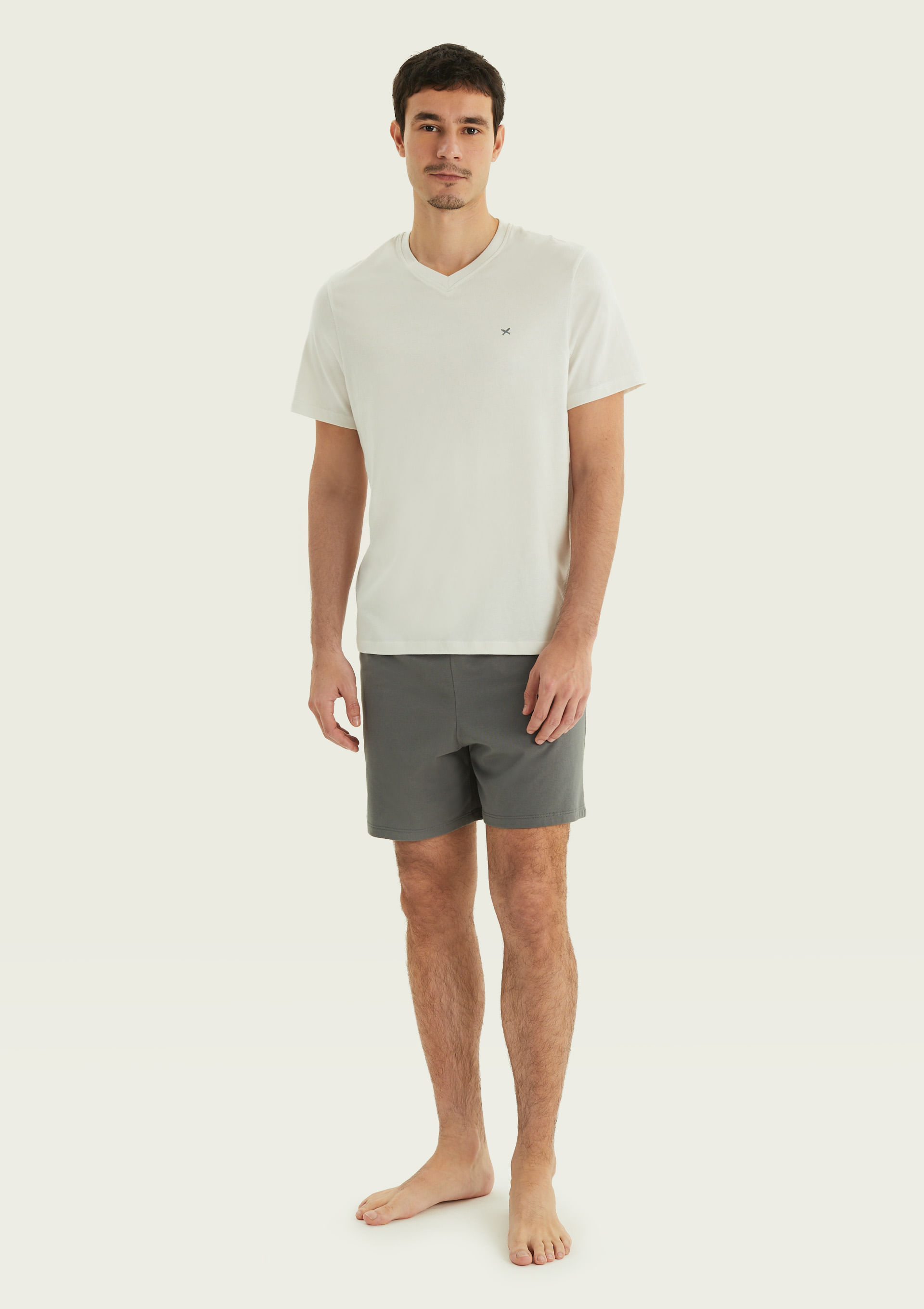 Pijama Masculino Curto Com Bordado - Cinza