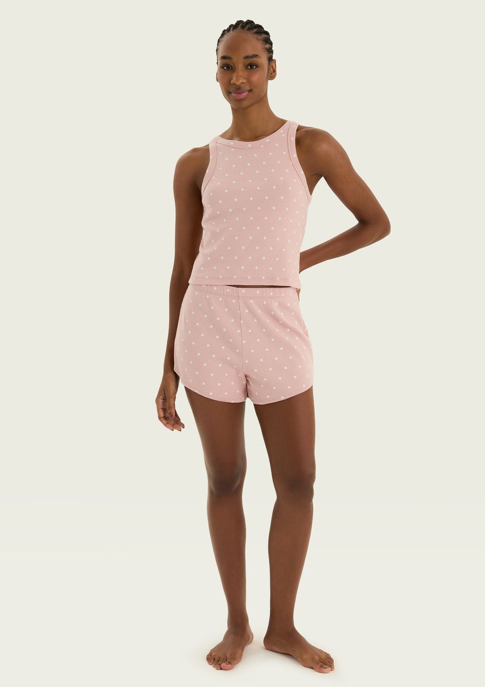 Pijama Curto Feminino Estampado em Ribana - Rosa