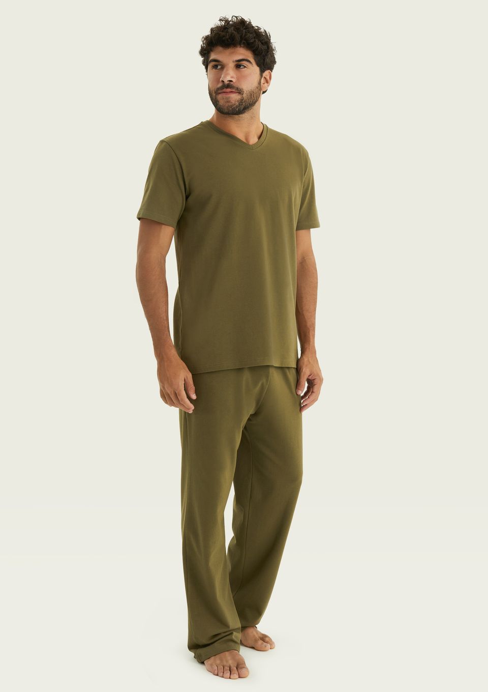 Pijama Longo Masculino Gola V em Malha Premium - Verde