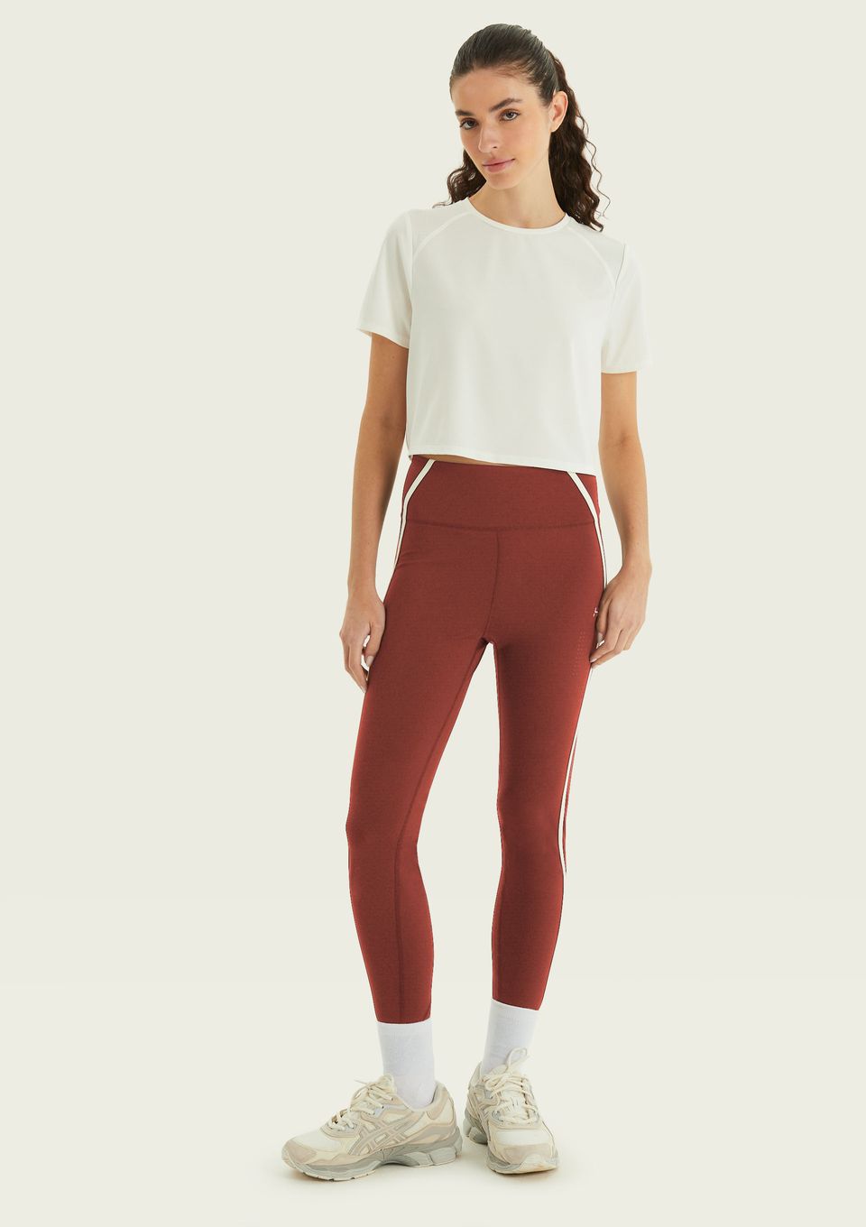 Calça Legging Esportiva Bicolor Corte A Laser - Terracota