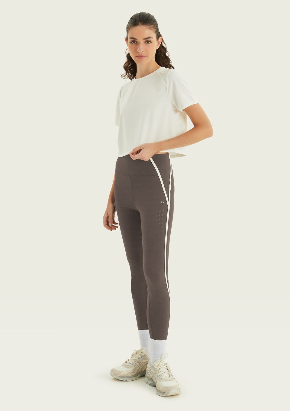 Calça Legging Esportiva Bicolor Corte A Laser - Marrom