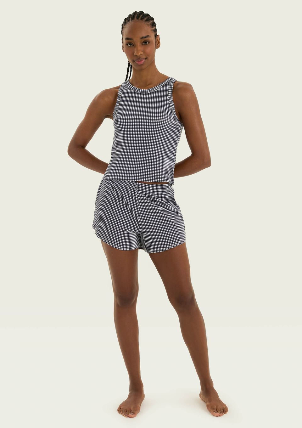 Pijama Curto Feminino Estampado em Ribana - Off White