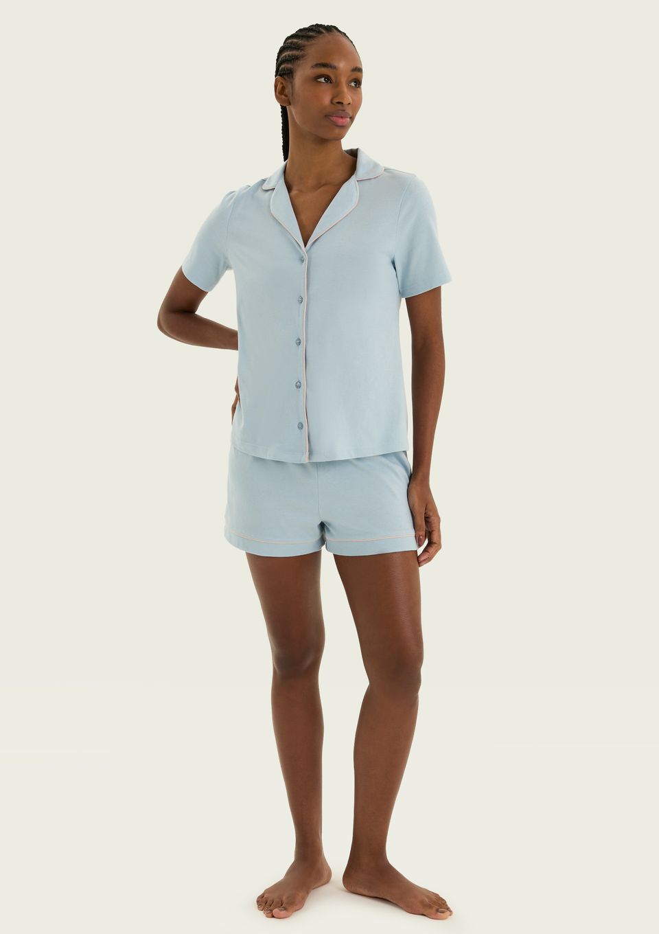 Pijama Curto Feminino com Botões - Azul