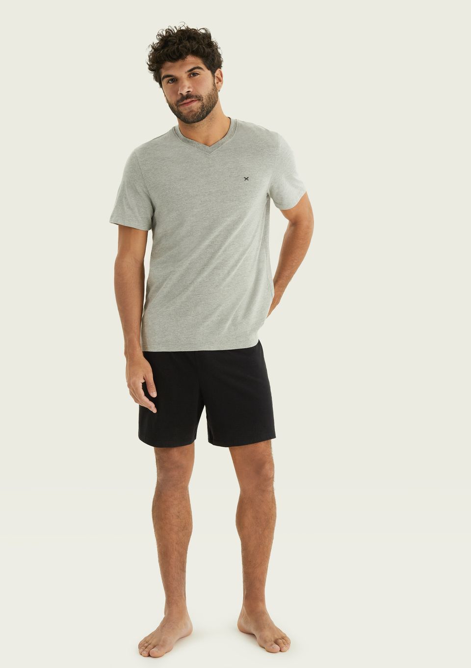 Pijama Masculino Curto com Bordado - Cinza