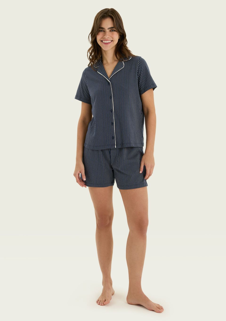 Pijama Curto Feminino Americano Estampado - Azul