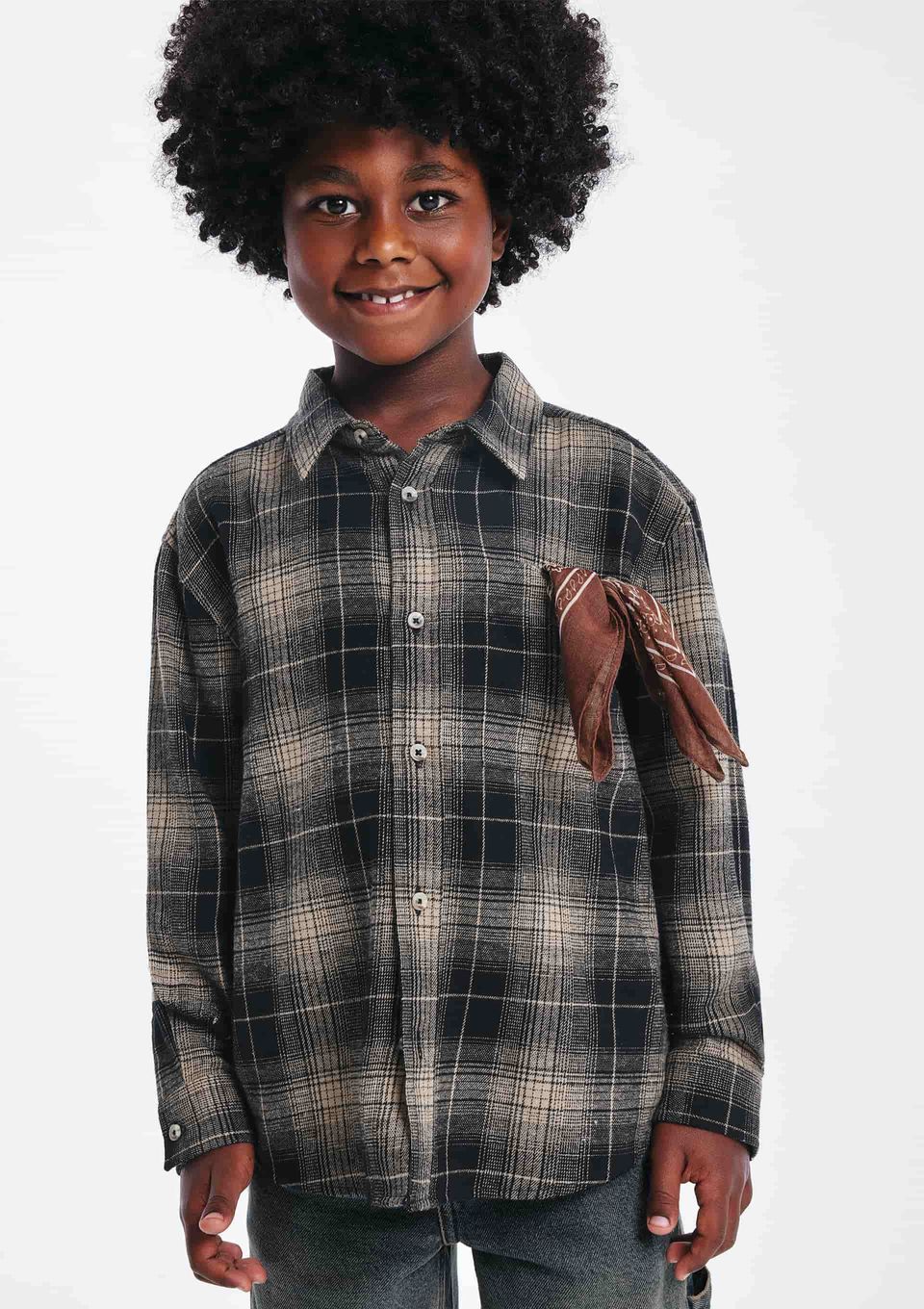 Camisa Infantil Menino Flanela Xadrez - Preto