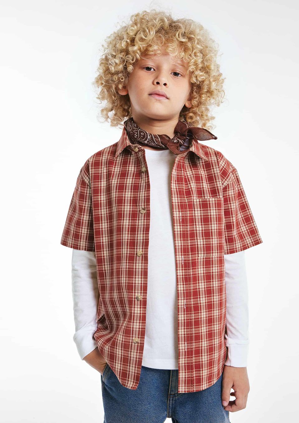 Camisa Infantil Menino Tricoline Xadrez - Vermelho