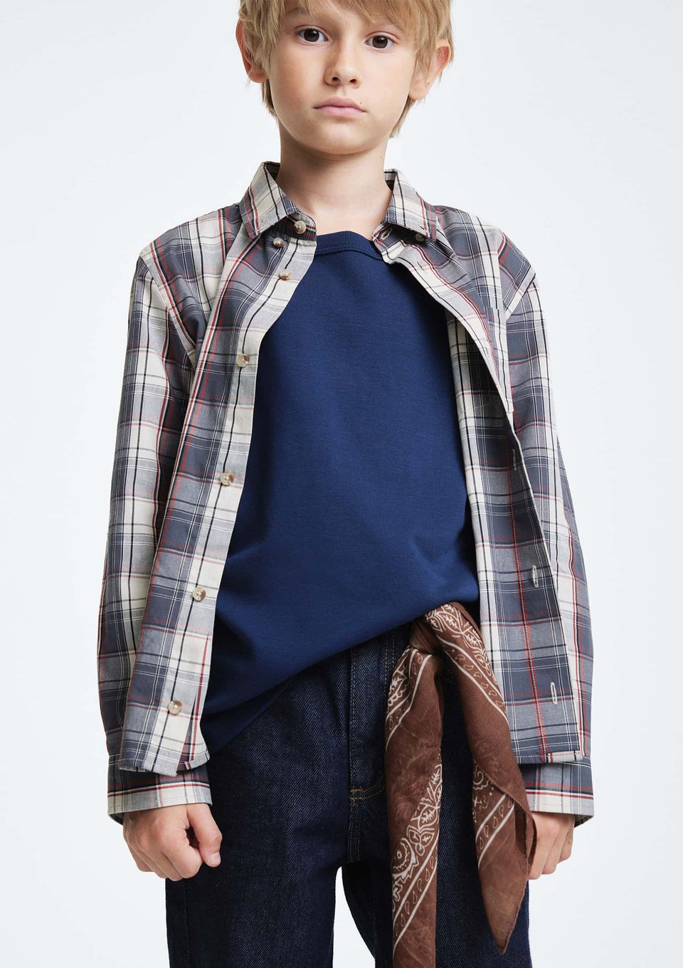 Camisa Infantil Menino Comfort Fio Tinto Xadrez - Cinza