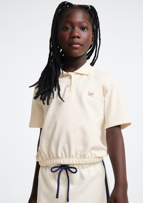 Polo Infantil Menina Manga Curta com Bordado - Creme — Hering