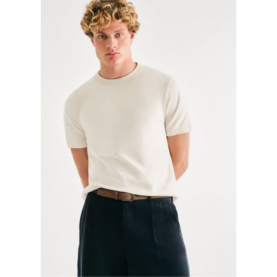 Camiseta Masculina Tricô Manga Curta - Off white
