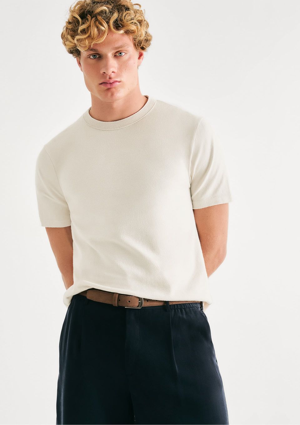 Camiseta Masculina Tricô Manga Curta - Off White