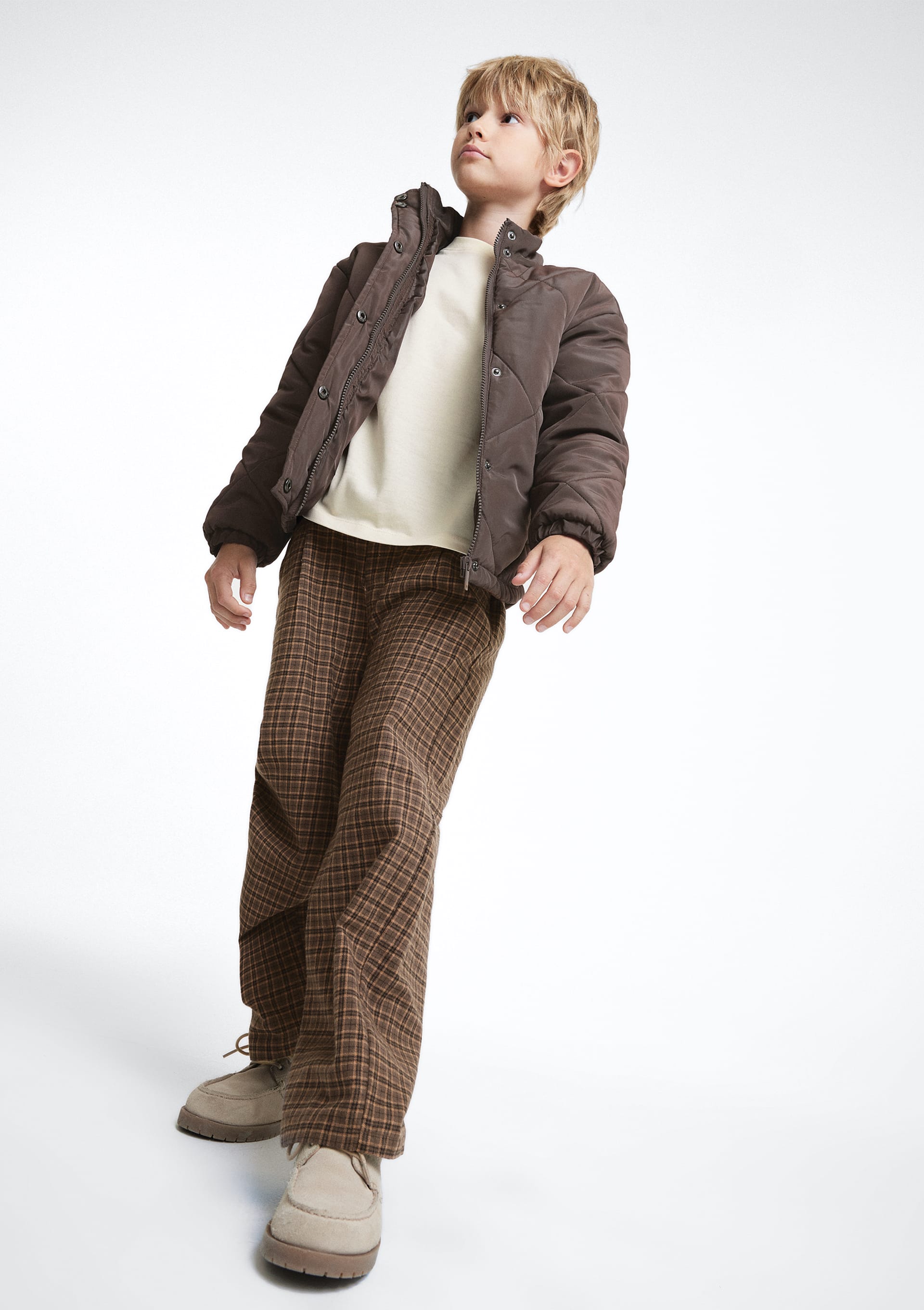 Calça Infantil Menino Flanelado Xadrez - Marrom