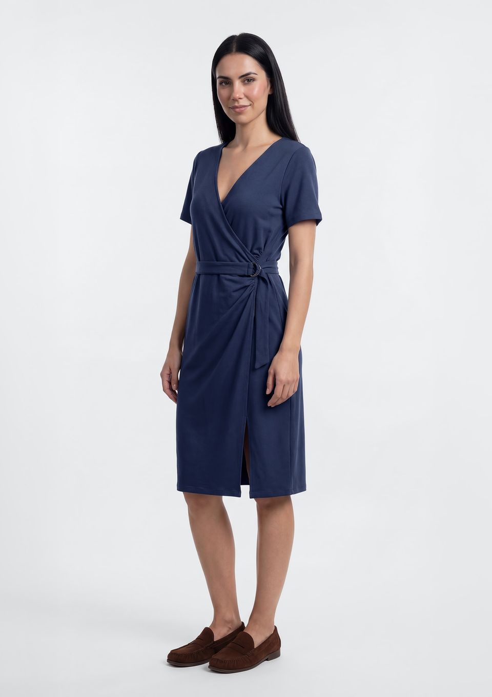 Vestido Curto Transpassado em Algodão - Azul