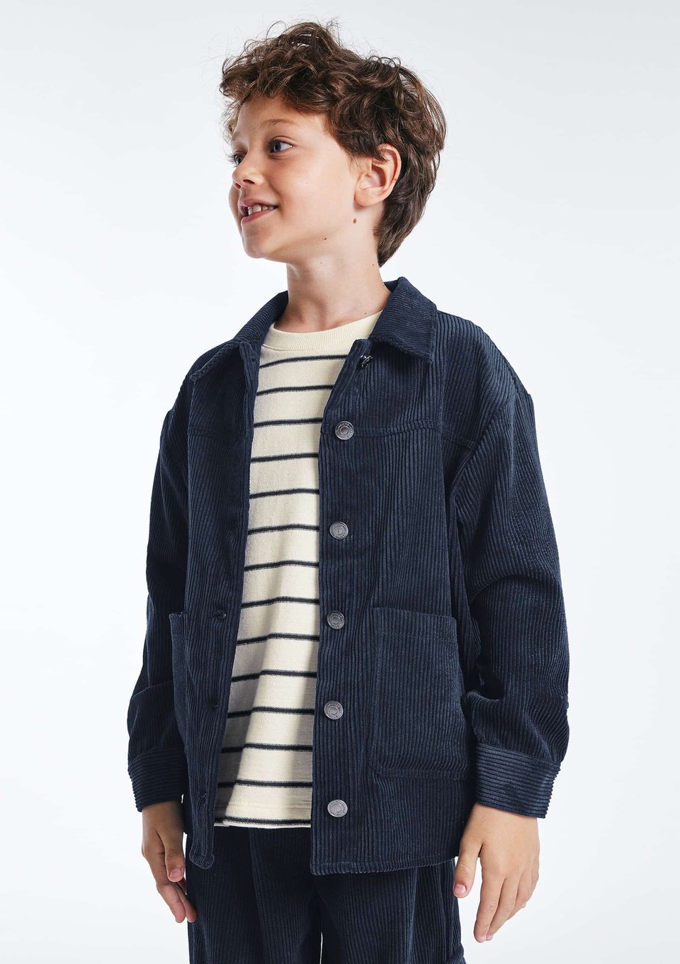 Camisa Infantil Menino em Veludo Cotelê - Azul