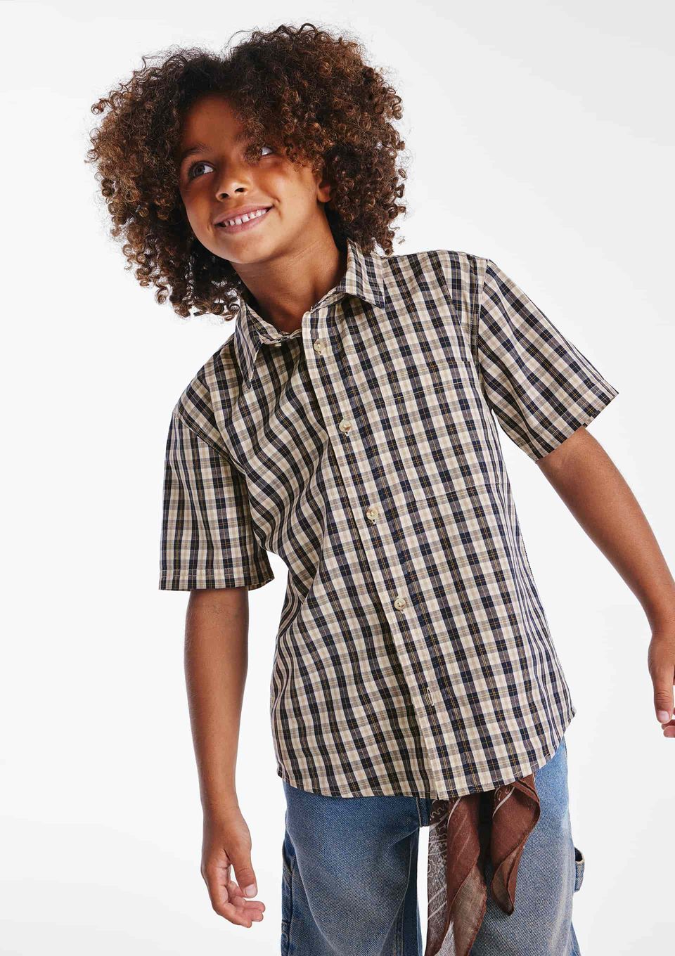 Camisa Infantil Menino Tricoline Xadrez - Azul