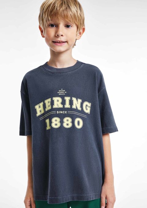 Blusa Infantil Menina Oversized em Malha Estonada com Estampa - Azul — Hering