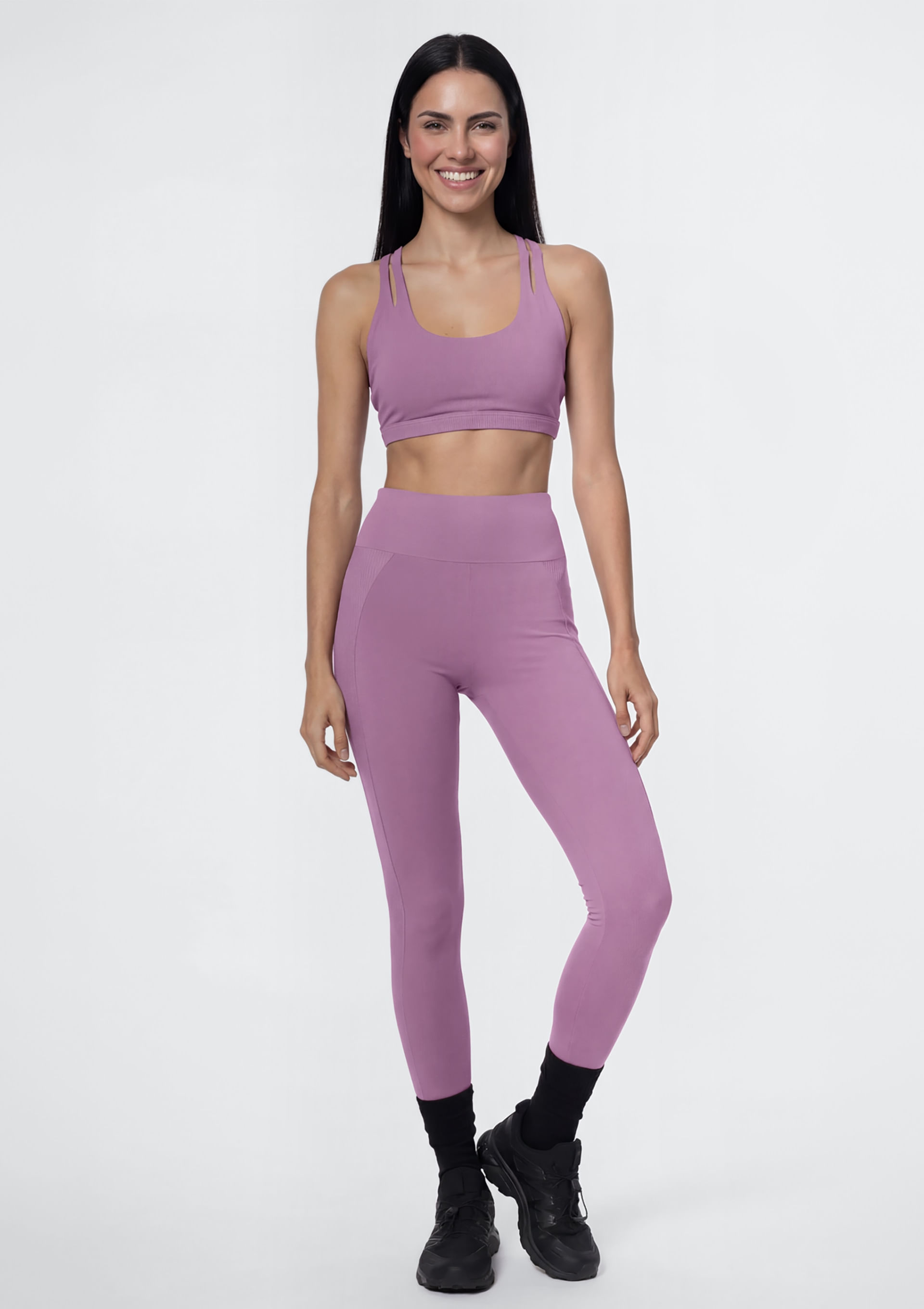 Calça Legging Feminina Cintura Alta Com Texturas - Roxo