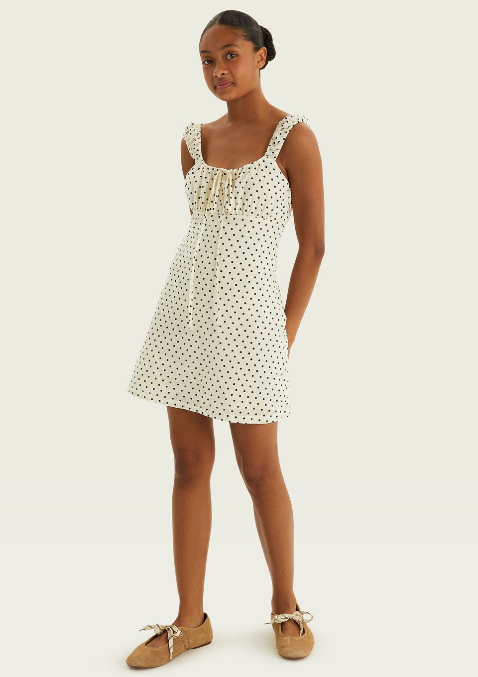 Vestido Teen Alças Médias com Franzido - Branco