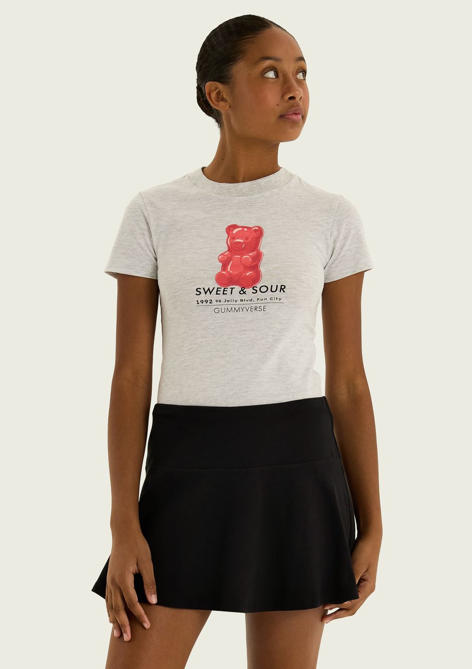Camiseta Teen Ampla com Estampa - Cinza