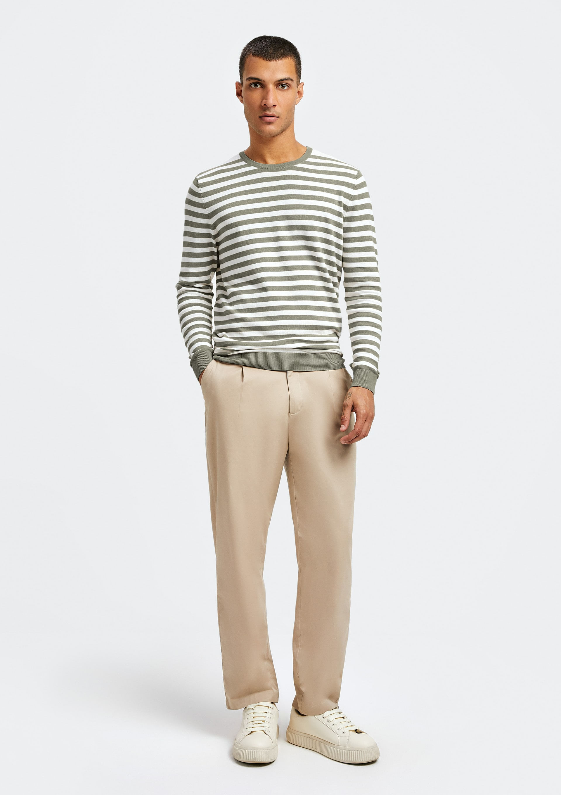 Blusão Básico Masculino Listrado em Tricô - Verde — Hering