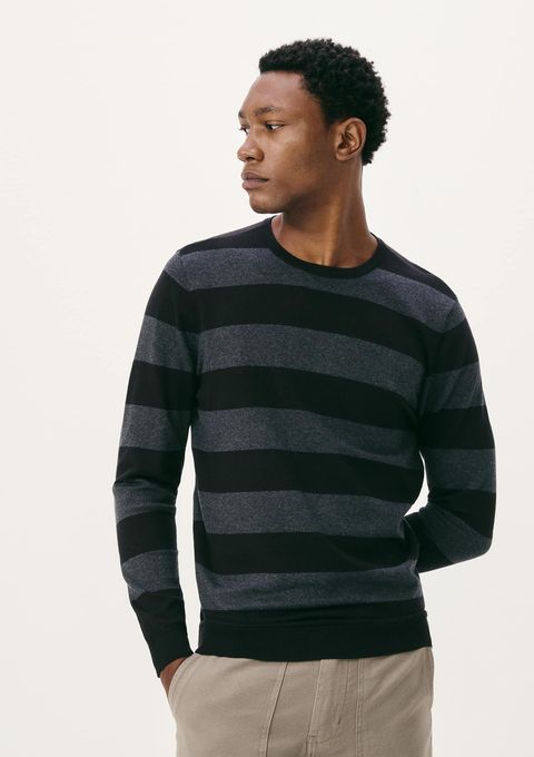 Blusão Básico Masculino Listrado em Tricô - Cinza — Hering