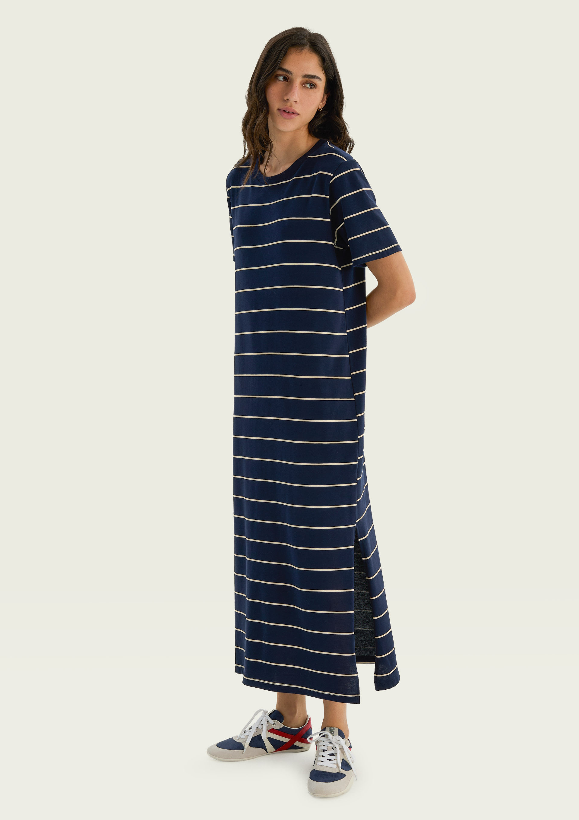 Vestido Midi Estampado Com Fenda - Azul