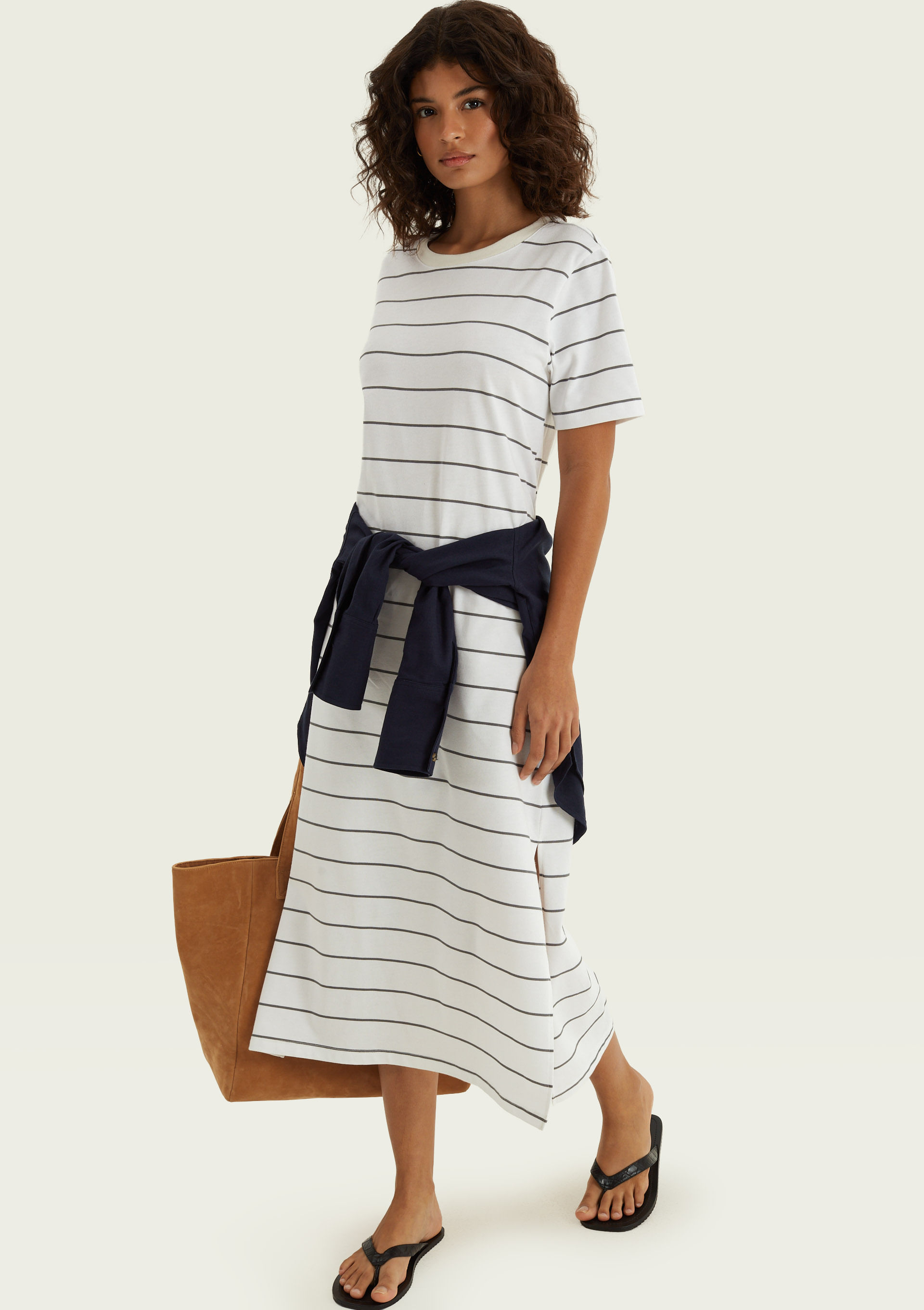 Vestido Midi Estampado Com Fenda - Off white