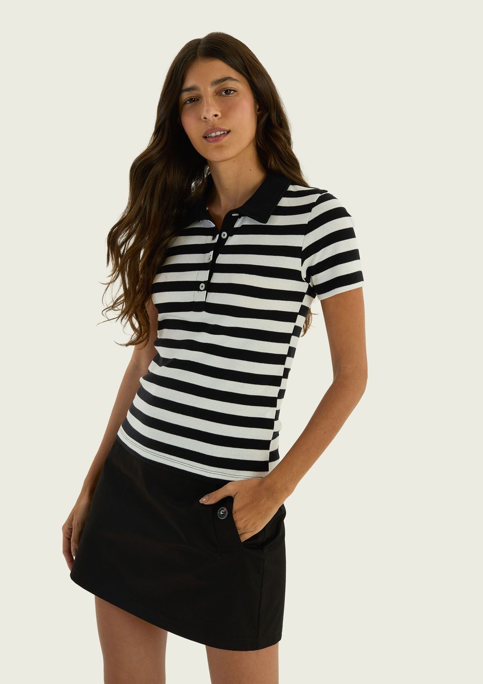 Polo Feminina Super Slim em Ribana - Preto