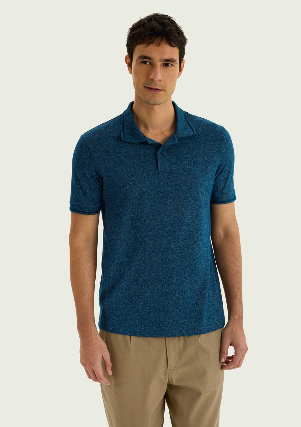 Camisa Polo Básica Masculina em Malha Texturizada - Azul